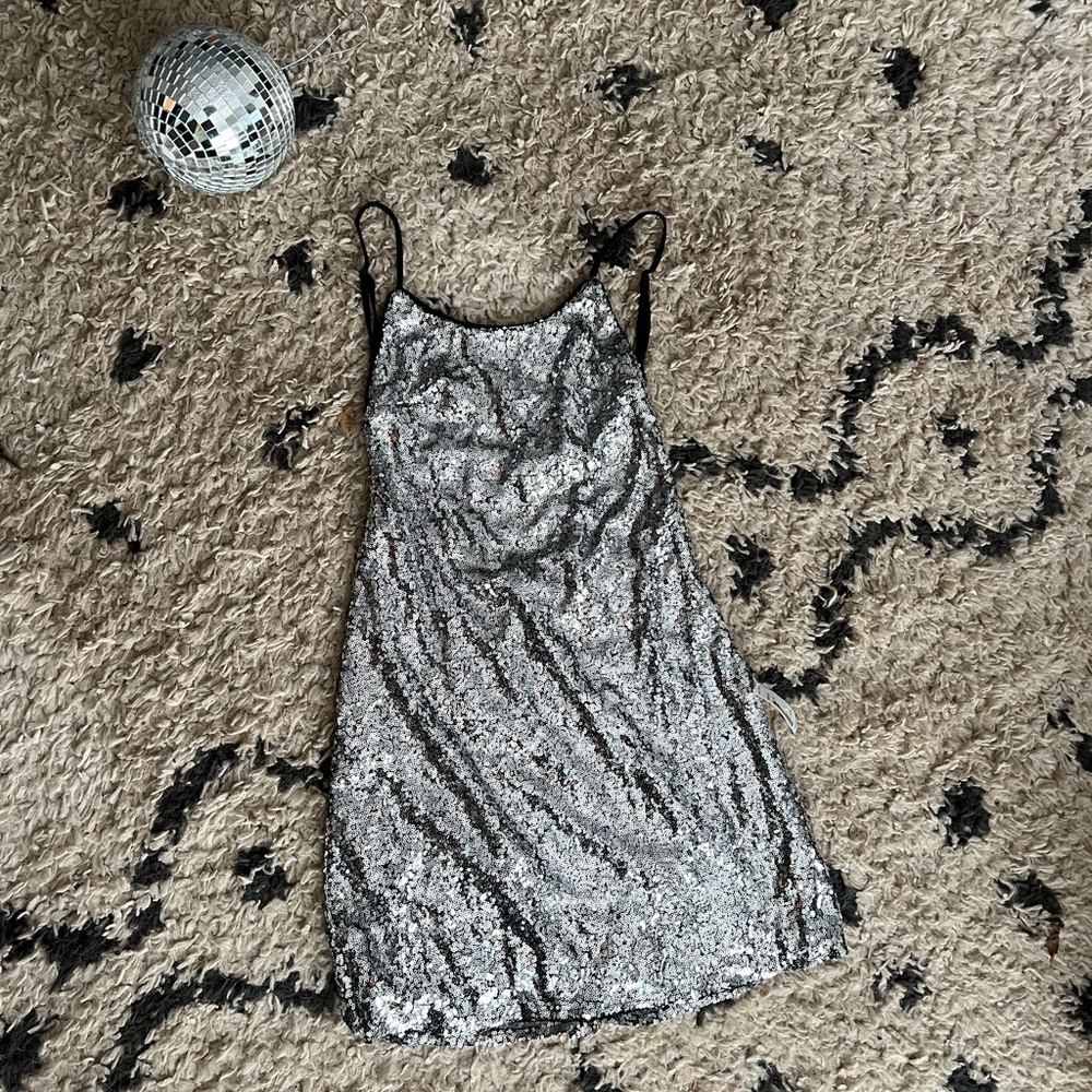 NEW! NYE Dreamy Silver Sequin Mini Dress
